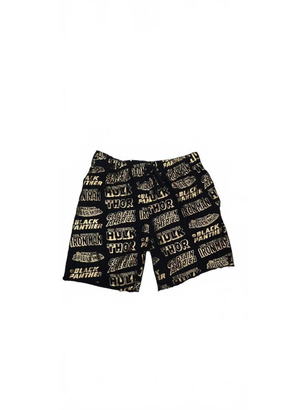 Marvel Superhero Logo Print Black and Gold Shorts Medium